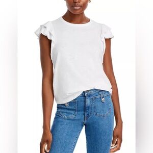 NEW Veronica Beard Akeela Ruffle Pima Cotton Tee in White Size XS